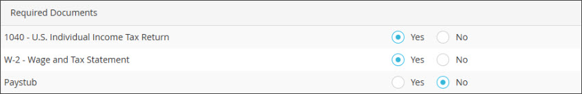 shows "required documents" options