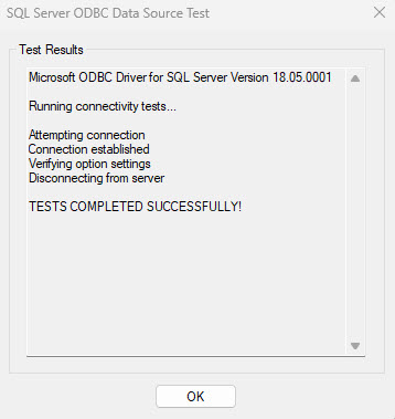 ODBC Microsoft SQL Setup success