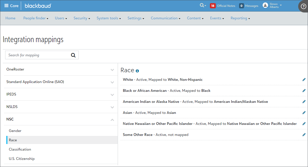 Map data from Core to NSC. Go to Core, Settings, Integration settings. 
