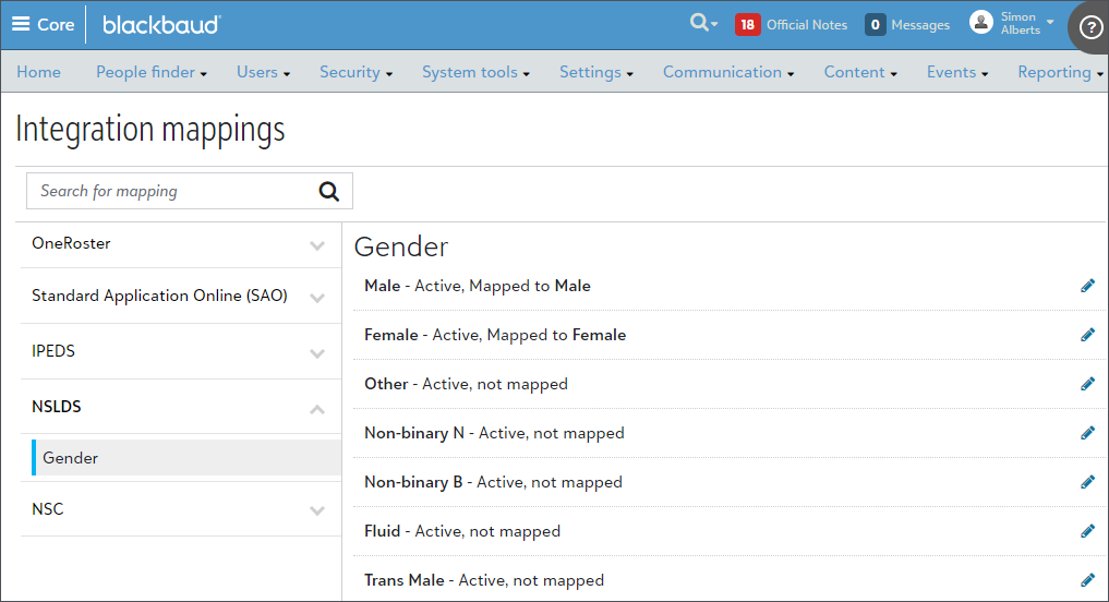 Map data from Core to NSLDS. Go to Core, Settings, Integration settings. 