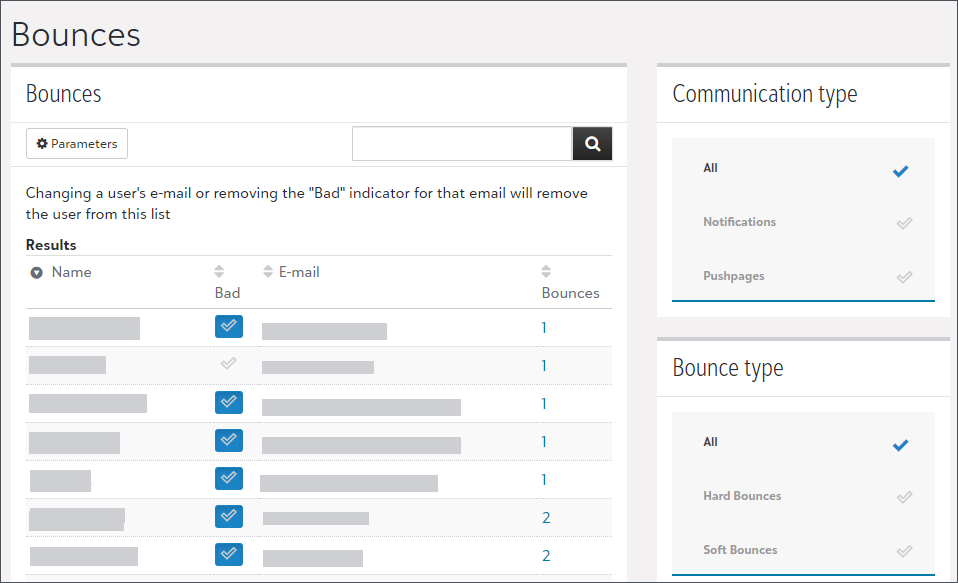 Image shows the main user interface for bounces.