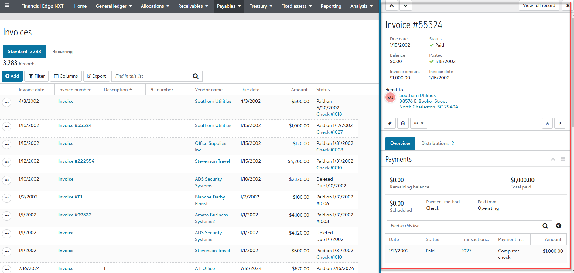 Invoice record flyout