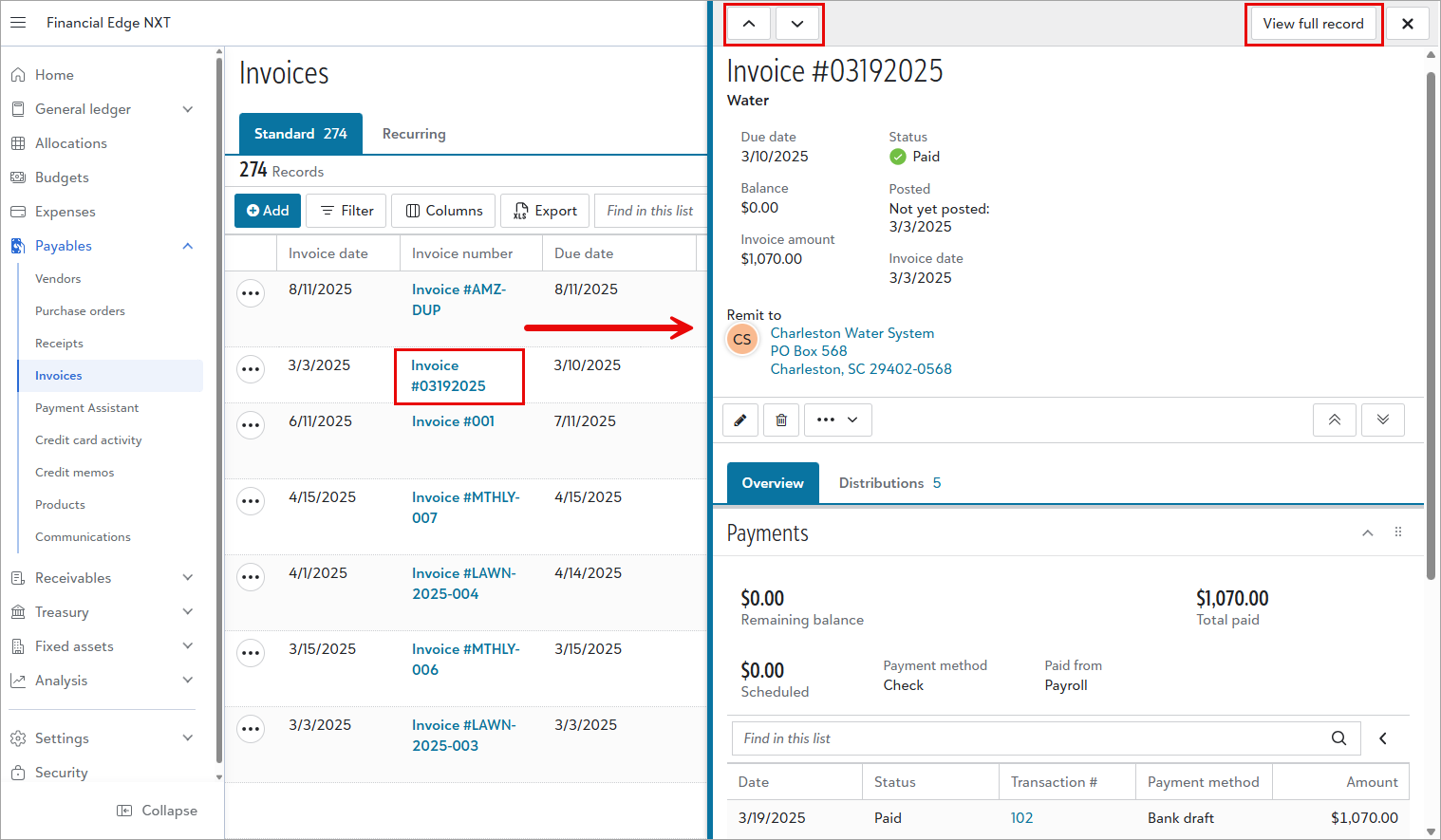 Invoice record flyout