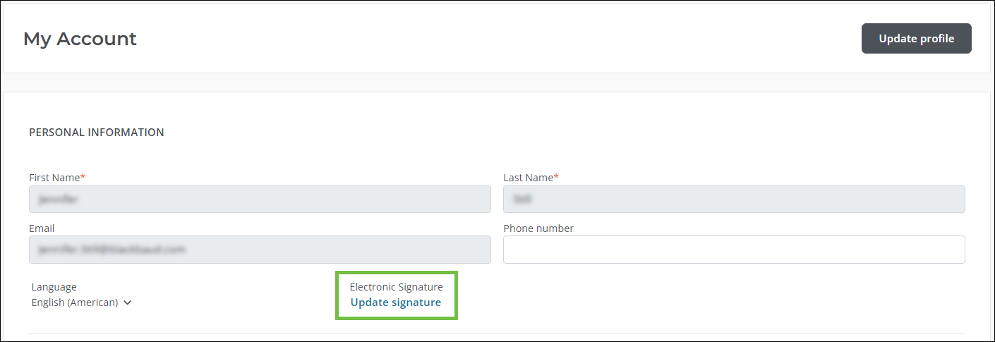 Link to update electronic signature in My Account