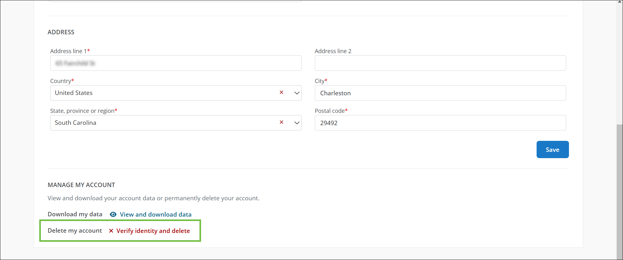 Navigate to the Manage My Account section to select the option to delete your account.