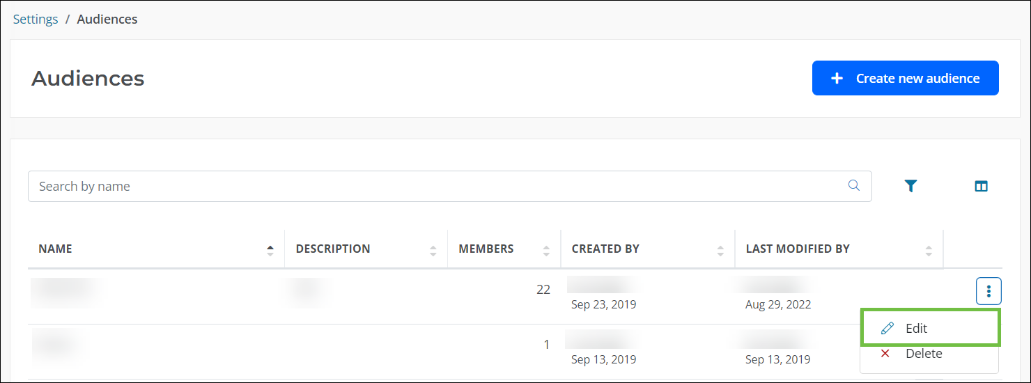 Edit audience settings