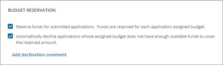 Budget reservation options in Program Details