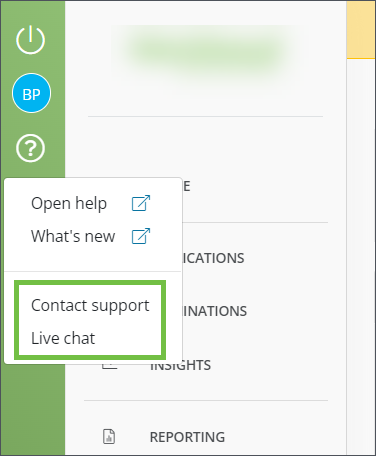 Contact support from the navigation in the Grant Manager Portal