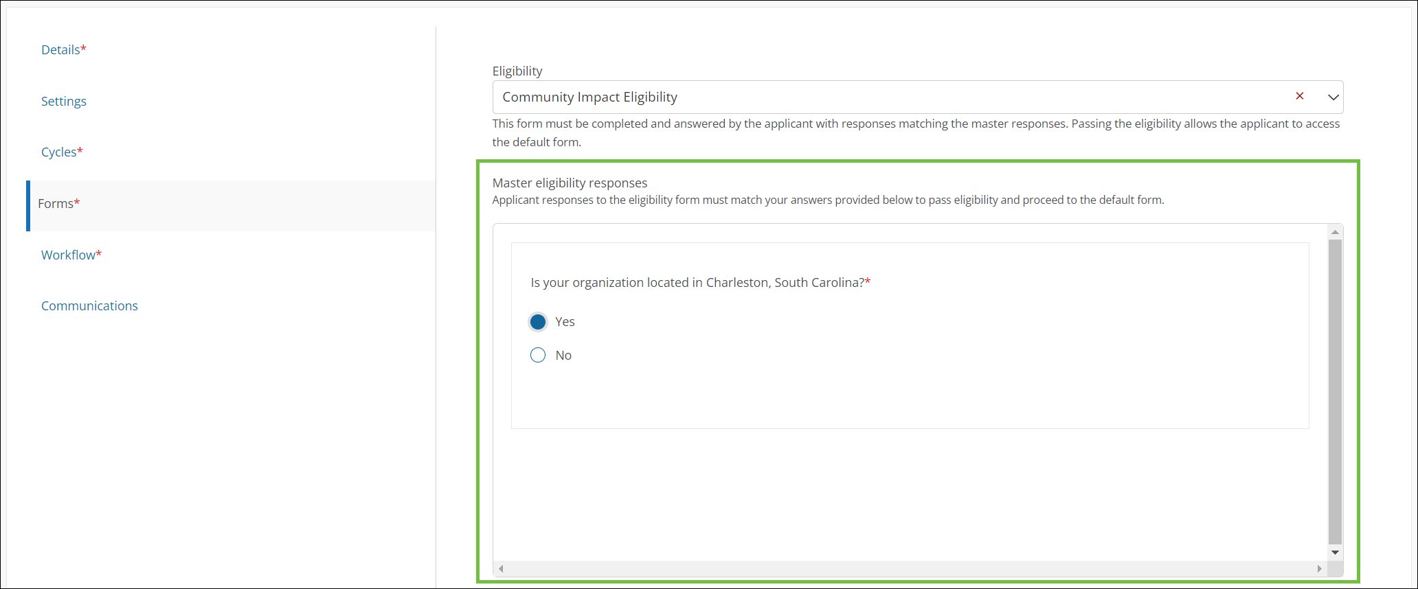 Define master eligibility responses in program settings