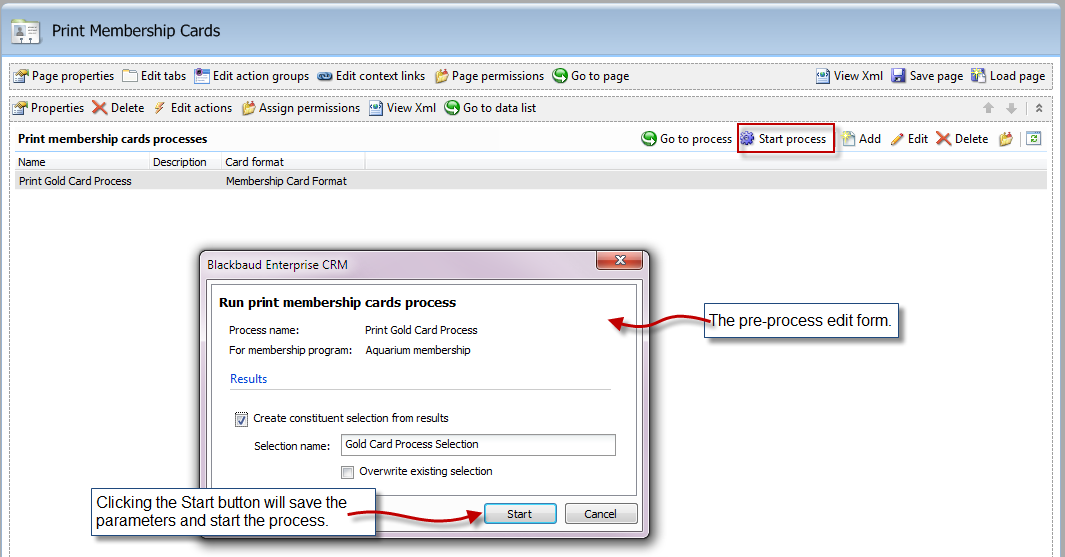 Configuring the Start Process Action Button with a Pre Process Edit ...