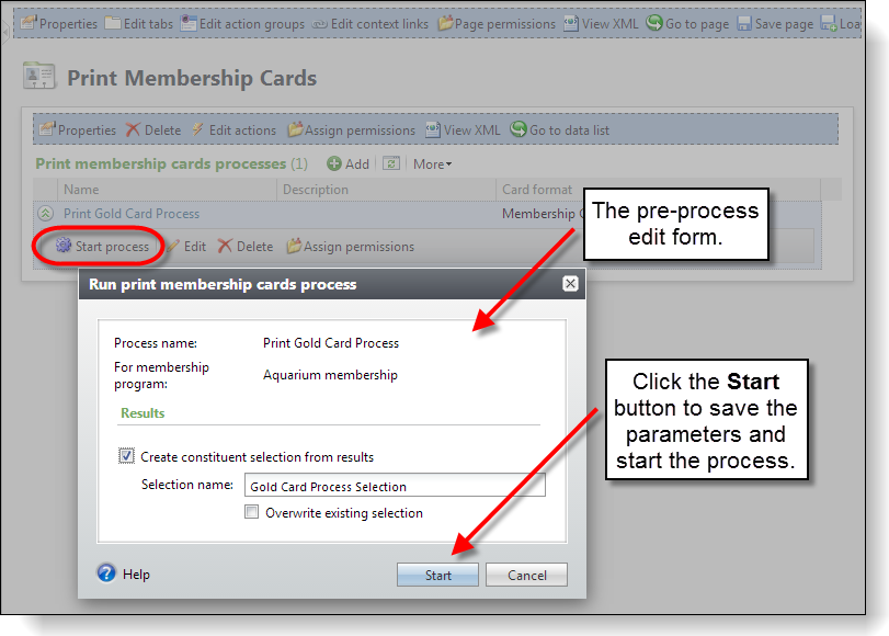 Configuring the Start Process Action Button with a Pre Process Edit ...
