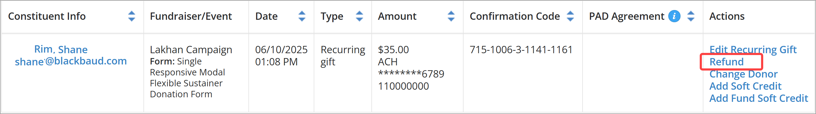 ACH refund