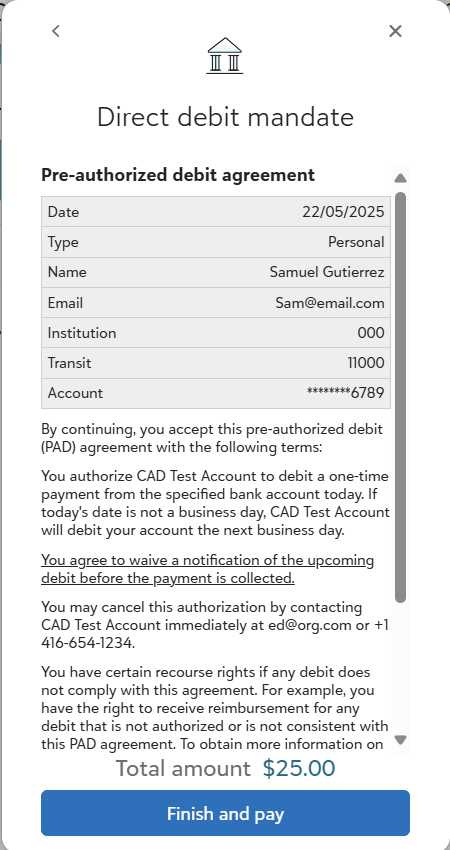 ACSS PAD agreement screen