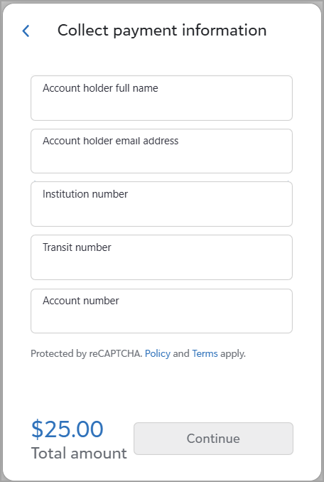 ACSS Payment Information screen
