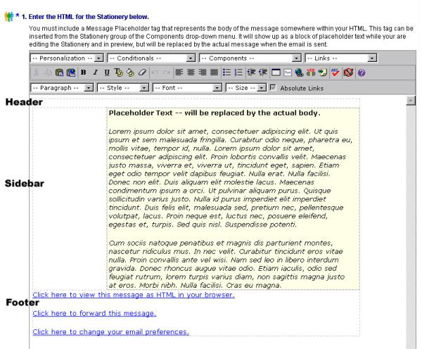 The Email Stationery HTML Editing window