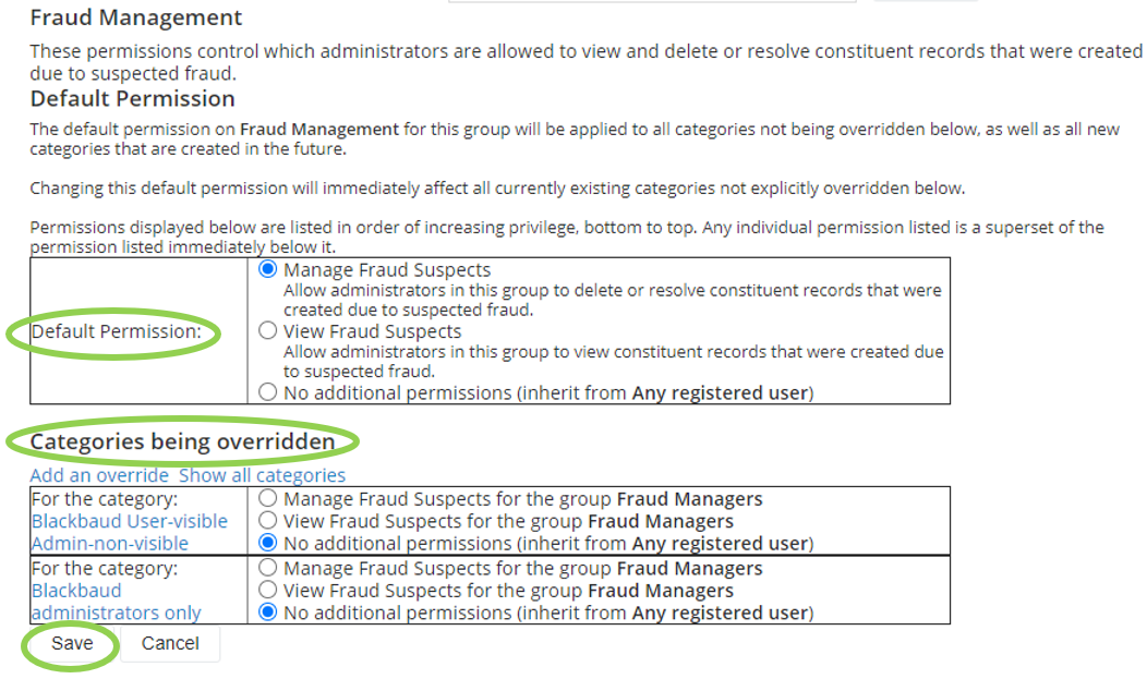 Select Default Permissions