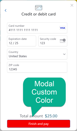 Checkout modal form with a custom red button