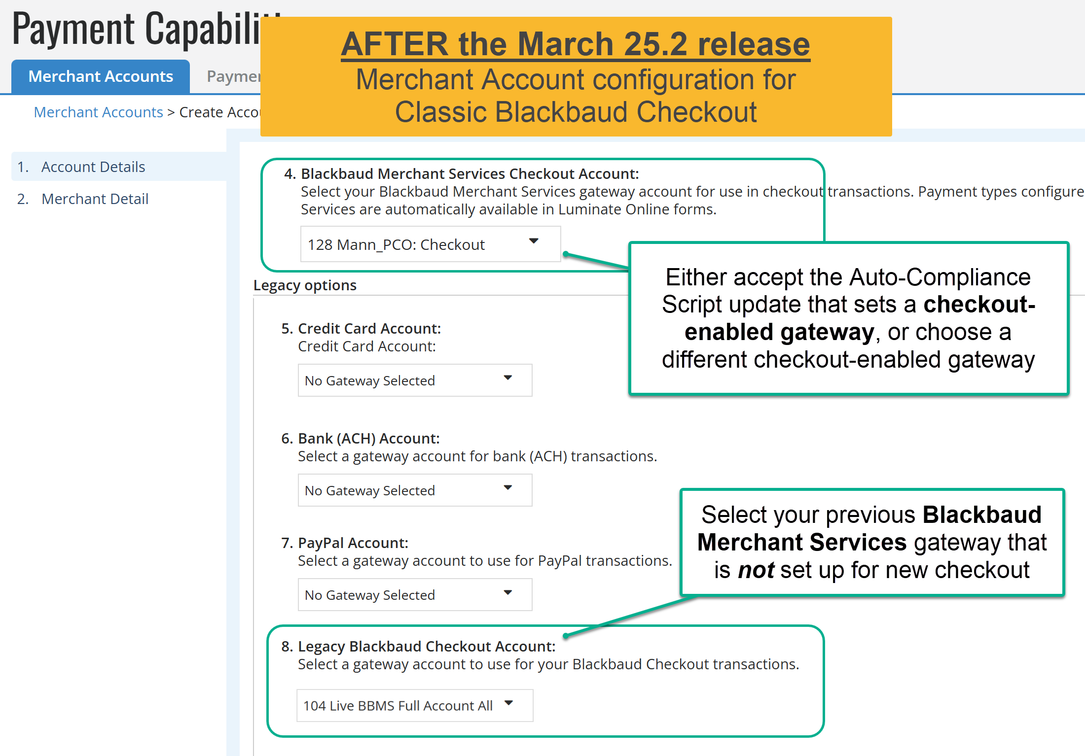 Checkout S1300 Merchant Account configuration after the 25.2 release