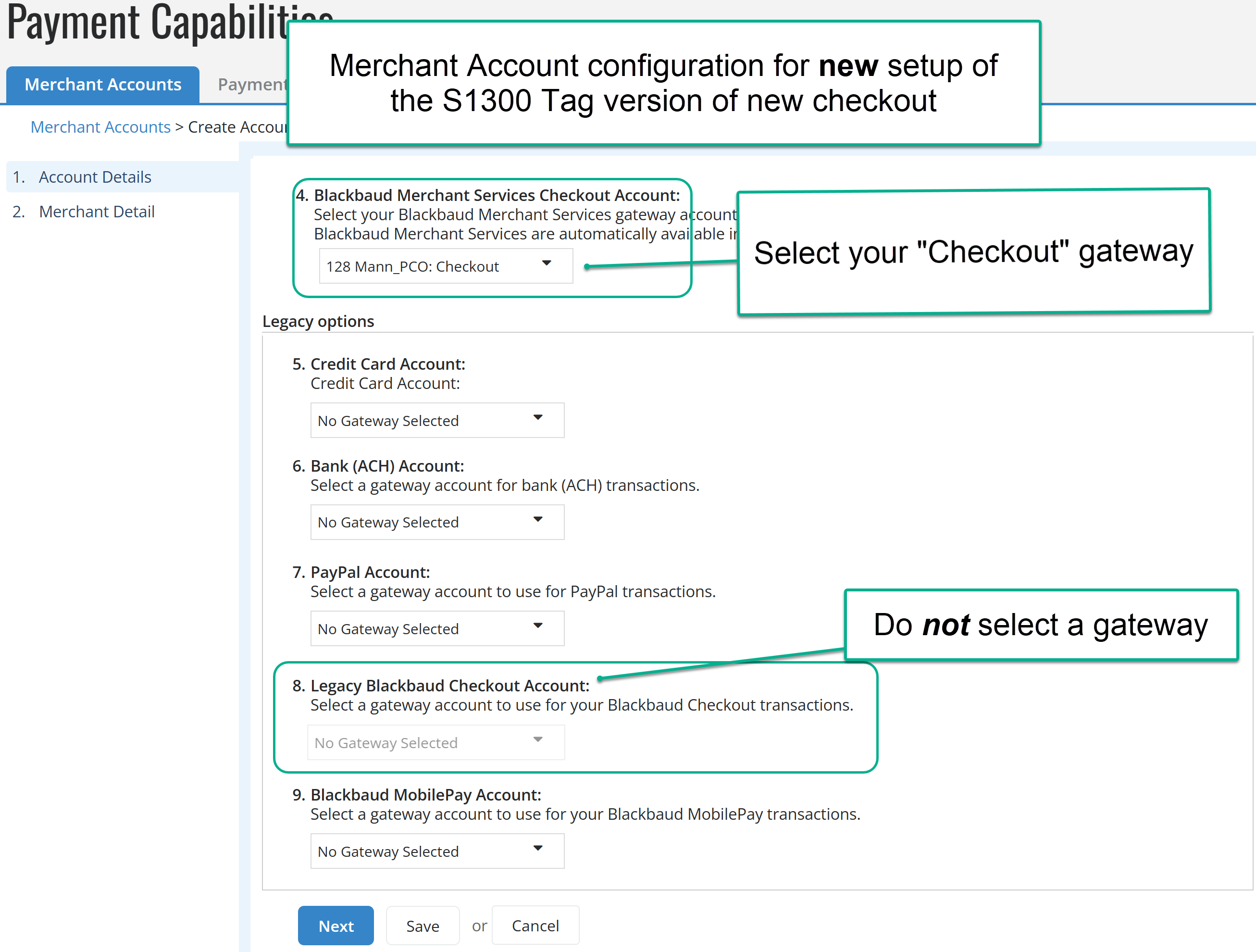 Checkout S1300 New Merchant Account configuration