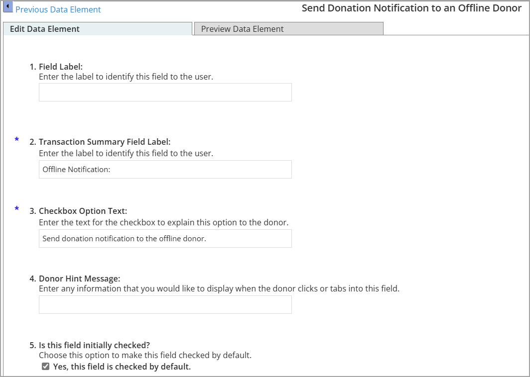 Configure email to offline gift donors
