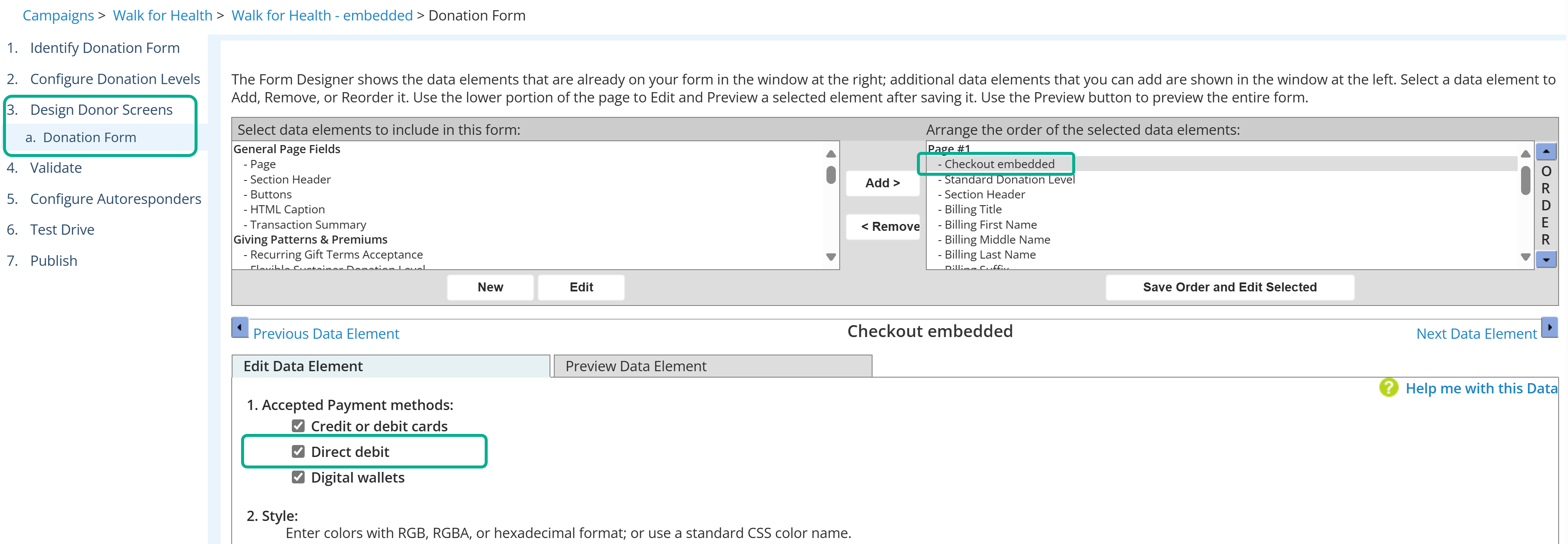 Enable Direct Debit on donation form