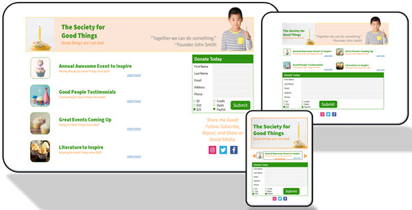 Example Responsive Design - Monitor, Tablet, and Phone Views