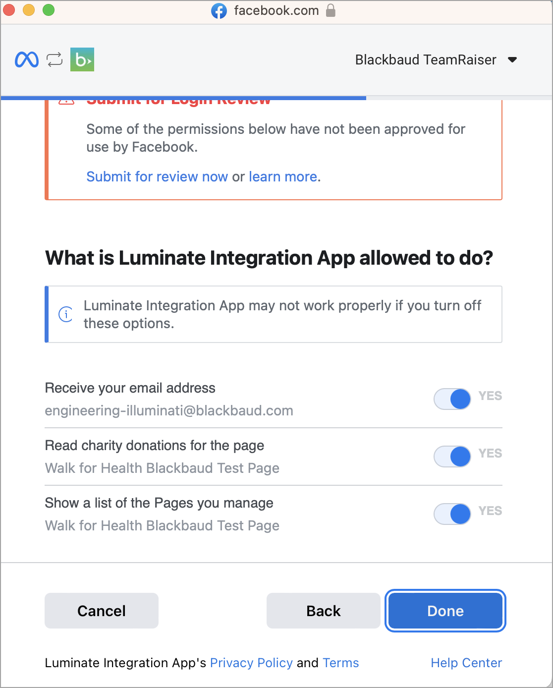 Facebook permissions