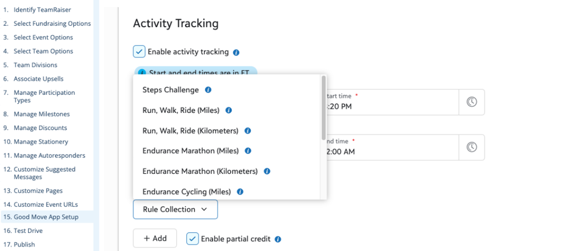 Preconfigured rule collections simplify the process of adding a set of activity-tracking rules to your event.