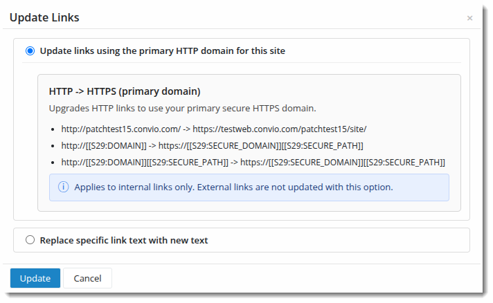 Screen capture of Bulk Update options