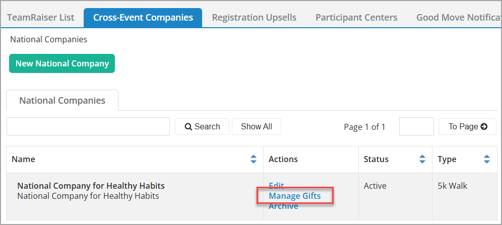Manage Gifts for a Cross-Event National Company