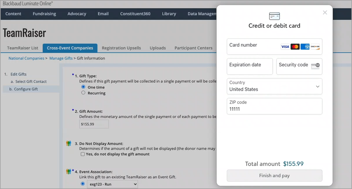 National Gift checkout modal
