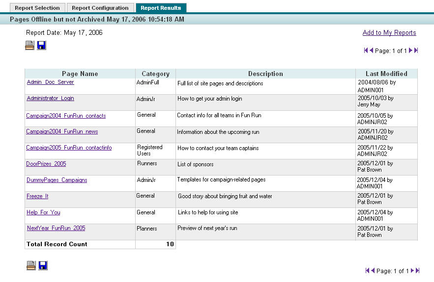 Sample of Pages Offline But Not Archived Report pay offline not archived