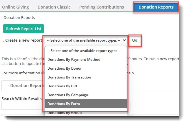 Select Donation by Form 