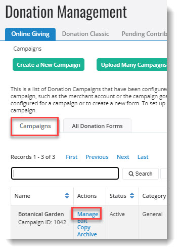 Donation Campaign Manage