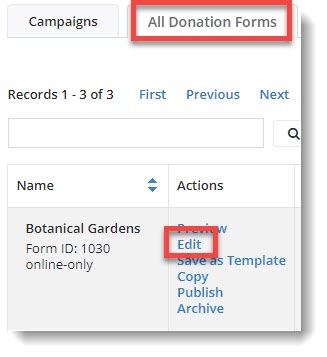 Edit donation form