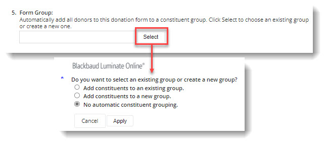 Screenshot Donation Form Group