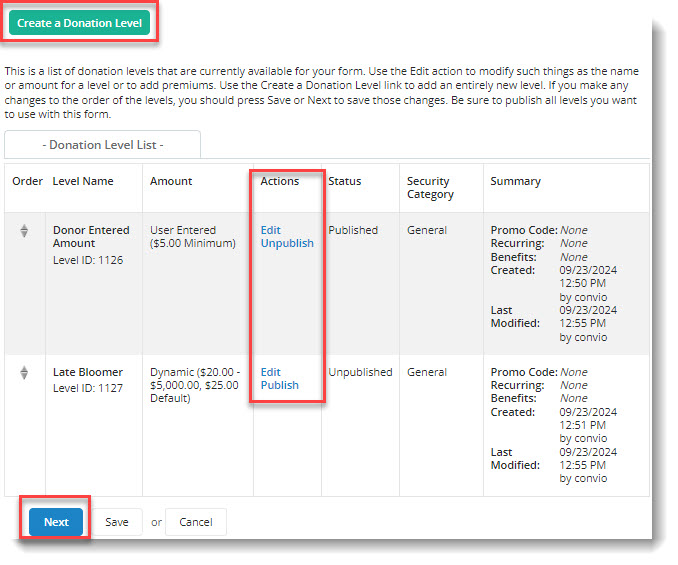 Donation Form Level Configuration