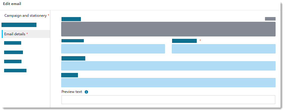 Screenshot of Email Preview Text field in Email Details tab.