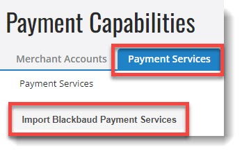 Screenshot Import Blackbaud Payment Services