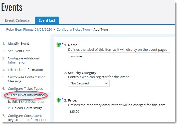 Edit ticket information.