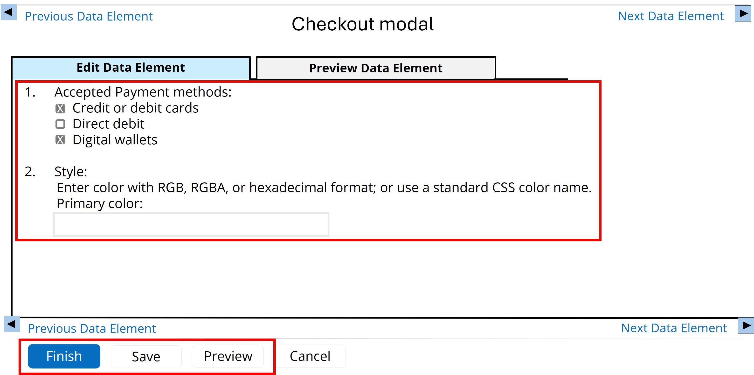 Save data element