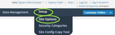 Select Setup > Site Options