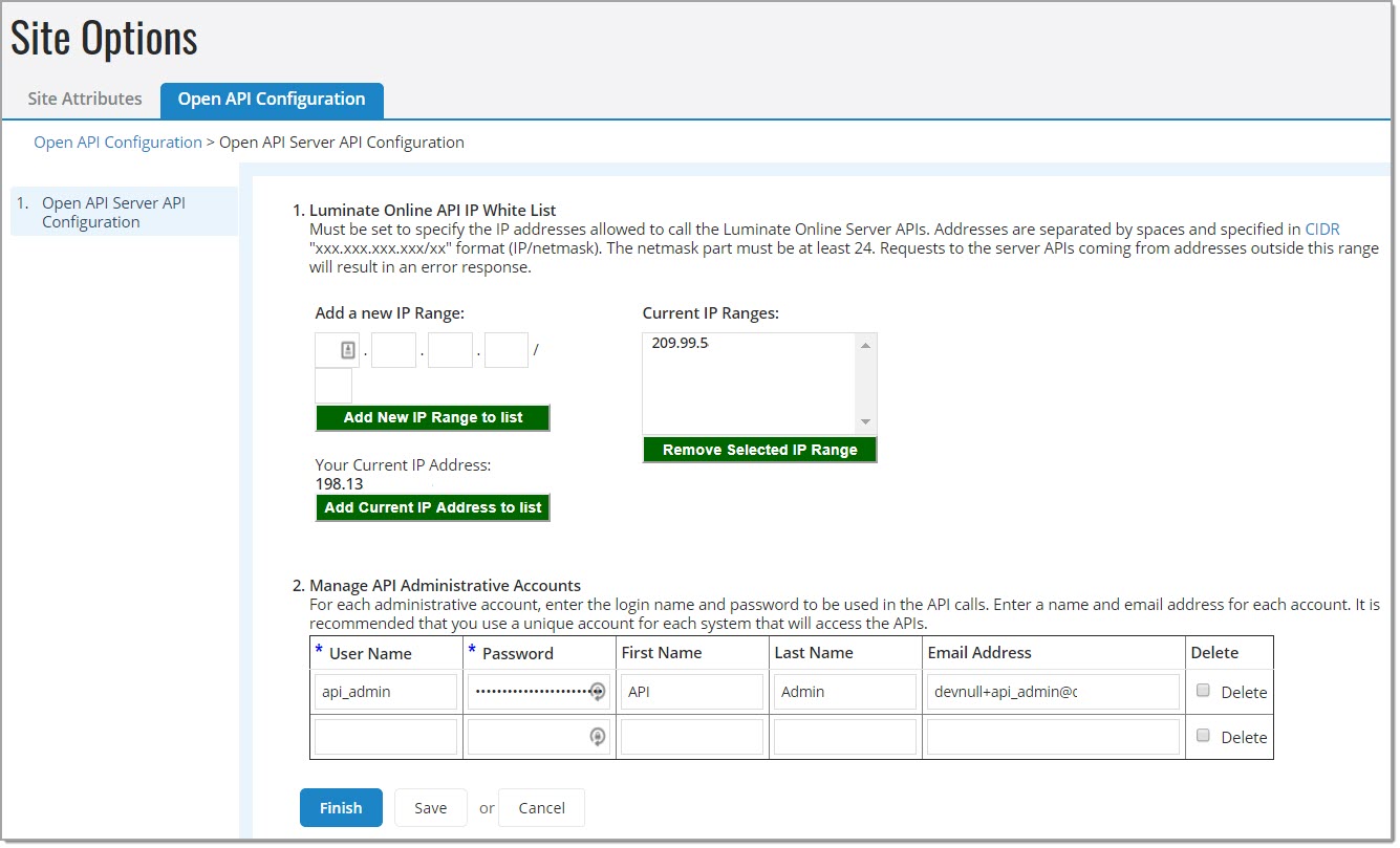 Open API Server API Configuration