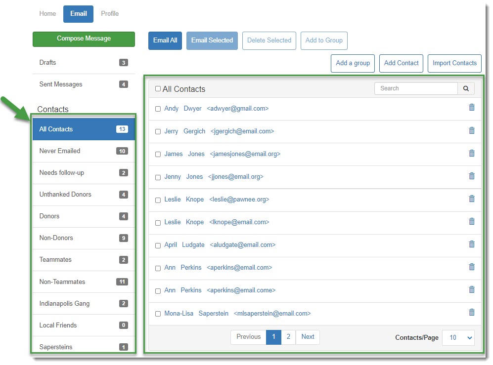 Example Contacts List