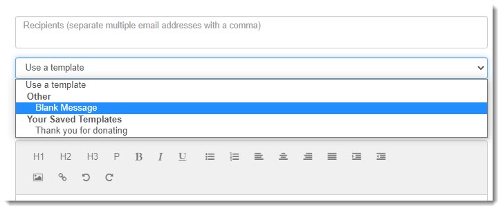 Use a tempate is a dropdown list that includes the categories Template, Other, and Your Saved Templates.