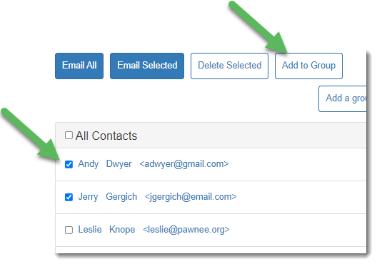 Add to Group button is above the contacts list.