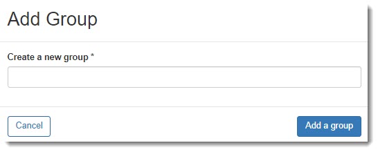 "Create a new group" input field with "Add a group" and "Cancel" buttons.