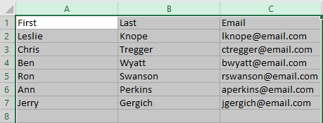Example CSV file