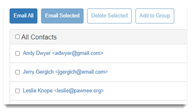 Example Participant Center contacts list with the selected email addresses