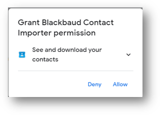 Blackbaud Contact Importer permission example.
